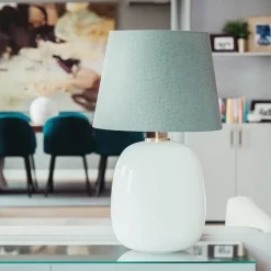 Austra Bordlampe Hvit 35*30 Blågrønn skjerm