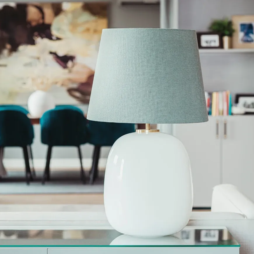 Austra Bordlampe Hvit 35*30 Blågrønn skjerm