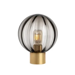 KRYSTALLKULE BORDLAMPE OPTIKK RØKGRÅ M. MESSING SOKKEL