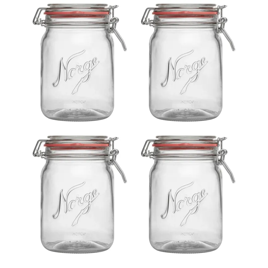 NORGESGLASSET OPPBEVARINGSGLASS 0,7L HENGSLET LOKK 4PK