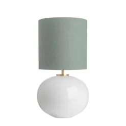 SENJA BORDLAMPE HVIT M. MESSING ARMATUR, BLÅGRØNN 30*30 SKJERM