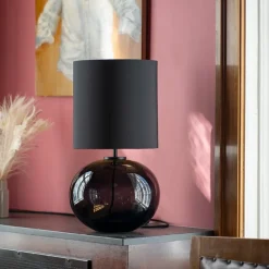 SENJA BORDLAMPE HVIT M. MESSING ARMATUR, GUL 30*30 SKJERM